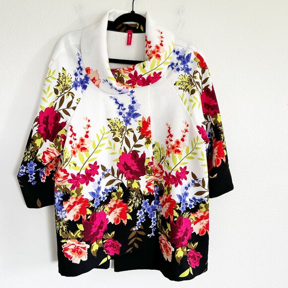 IC By Connie K Jacket L Floral Swing Cowl Neck One Button Closure Artsy - Picture 1 of 9